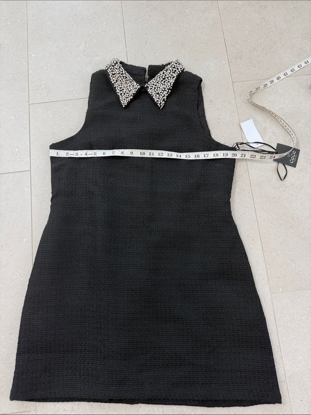 CeCe Black Mini Dress with Embellished Collar - Picture 6 of 7
